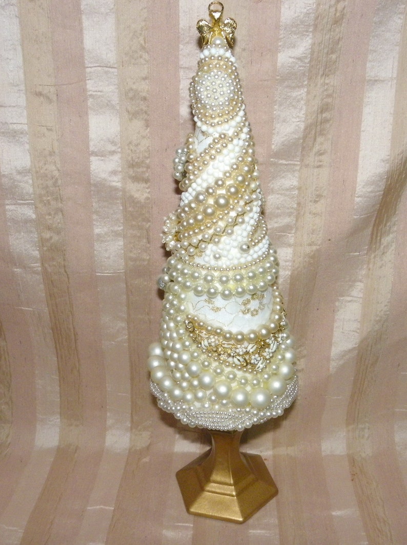 Vintage Pearl Jewelry Christmas Tree Cone Jewelry Tree on Etsy