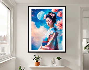Geisha Stampa artistica digitale, Generato dall'intelligenza artificiale, Arte della parete, Arte AI, Download digitale, Arredamento per la casa, Stampa da parete, Retro, Arte della parete stampabile,
