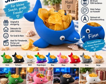 Dolphin Snack Bowl | Personalized Snack Bowl | 3D Printed | Chip Bowl | Multiple Colors | Dolphin Gift | Custom Snack Holder