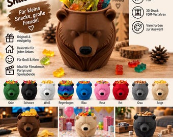 Bear Snack Bowl | Bear Snack Holder | Funny Chip Bowl | 3D Printed Bear | Multiple Colors | Bear Gift | Snack Bowl