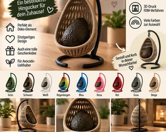 Avocado Hanging Chair | Avocado Chair | 3D Printed Hanging Seat | Avocado Decor | Custom Color Combination | Unique Gift Idea