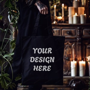 Canvas Tote Bag Mockup, Gothic Canvas Tote Mockup, Premium Canvas Bag Mock, Canvas Tote Halloween Mockup, Canvas Tote Mock, Shopping Bag
