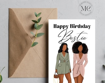 Happy Birthday Bestie Greeting Card | Ethnic Greeting Card | Cards for Black Women | Afro Greeting Card | Friendship Card