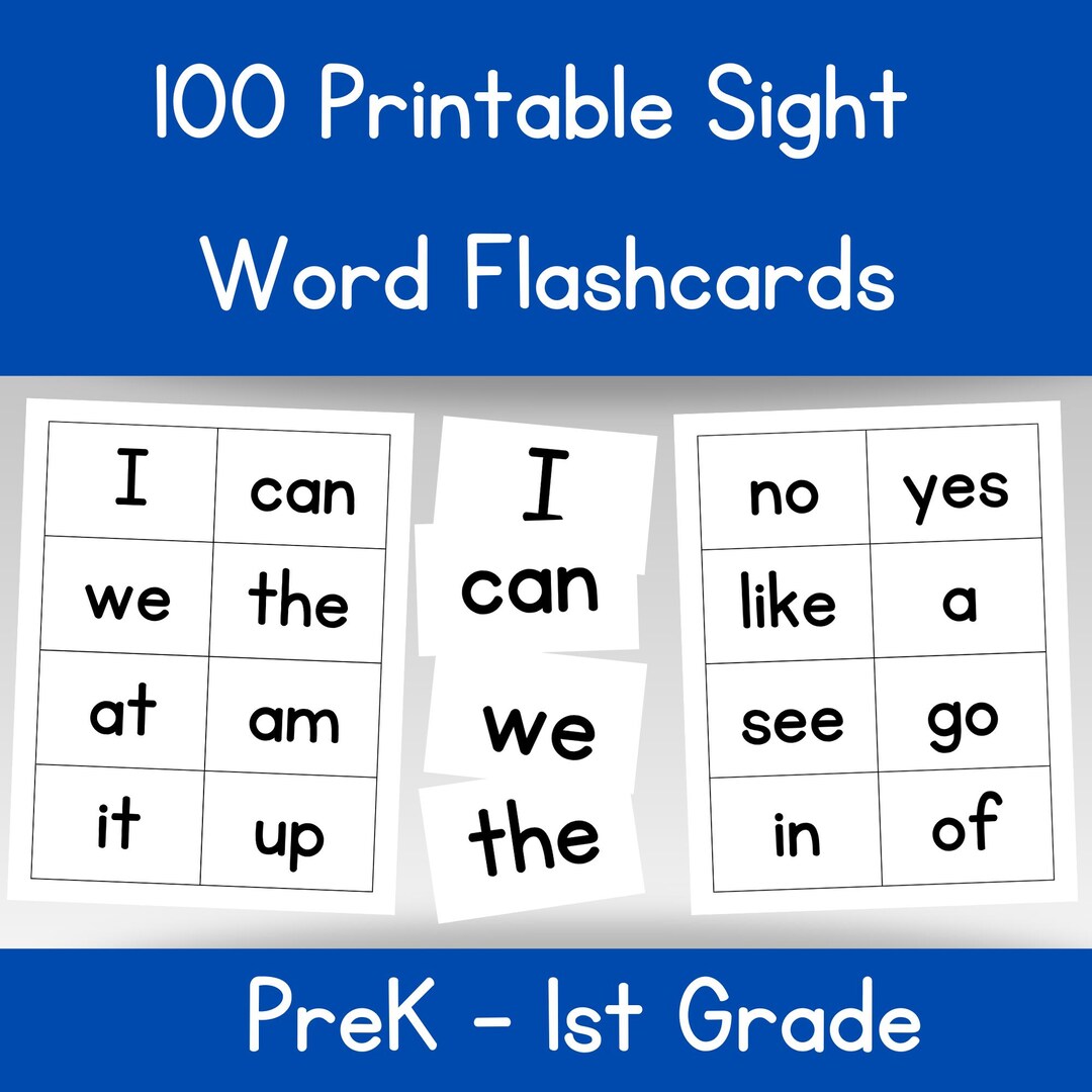 100 Printable Fry's First Hundred Sight Word Flashcards. Prek 1st Grade