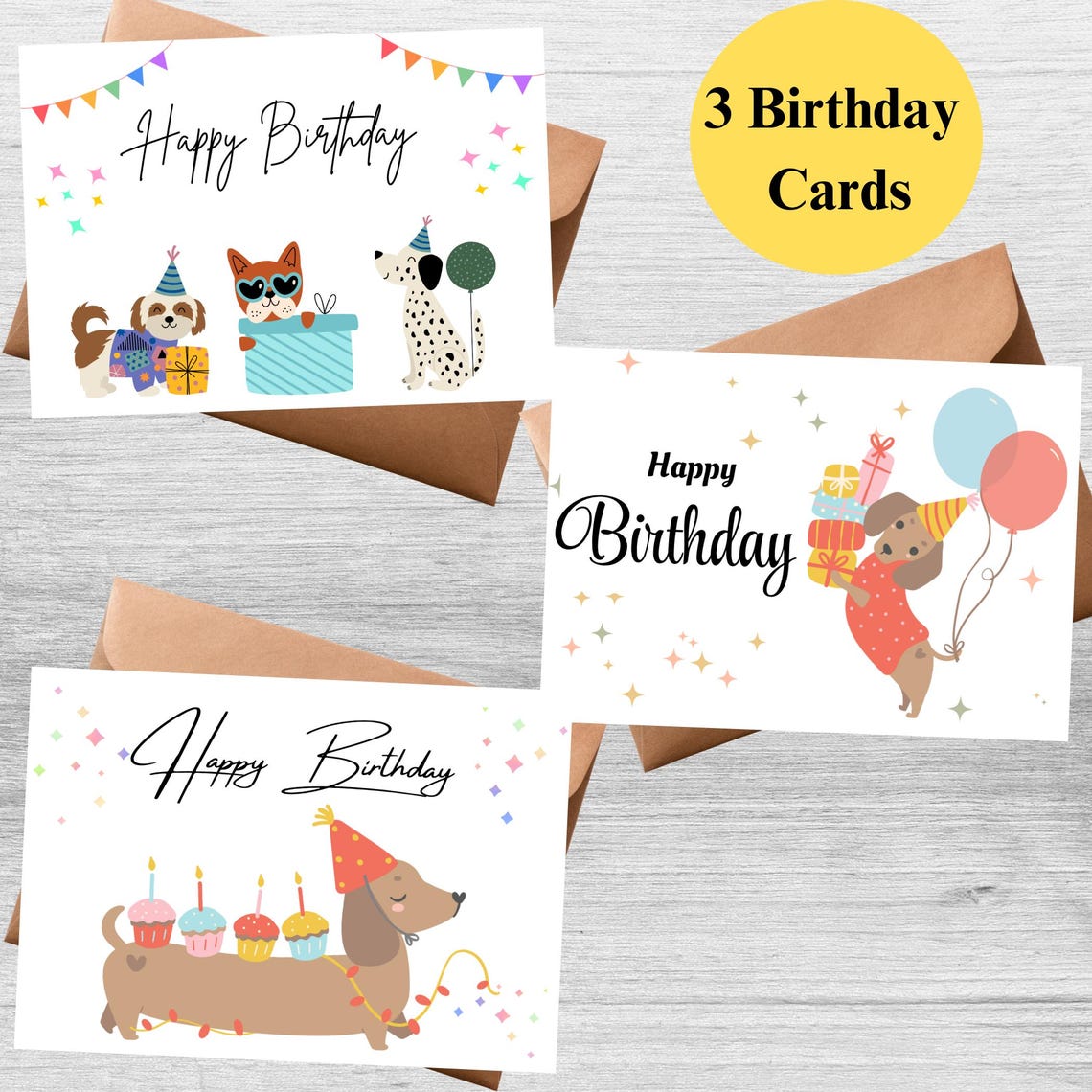 3 Printable Happy Birthday Dog Cards for Dogs Lovers Animals Lovers - Etsy
