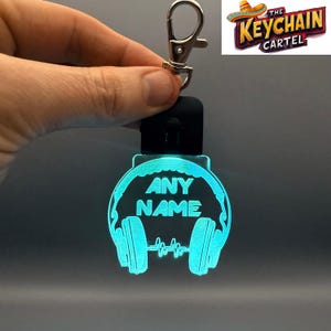 Personalised Music Headphones LED Keychain / Keyring, Music DJ Gift