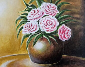 Artwork Titled: "Grandma's" | Acrylic Painting of Flowers | Still-Life | Fine Art | Original Piece | 12x16