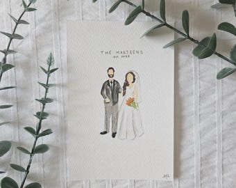 Custom Watercolor Wedding Faceless Portrait | 5x7 | Gift for Newlyweds, Bridal Shower, Housewarming, etc.