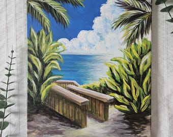 Artwork Titled: "Manasota Key" | Original Acrylic Painting of Tropical Beach | 12x16
