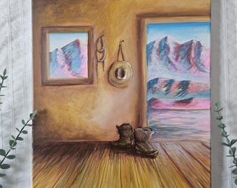 Artwork Titled: "Boots" | Original | Handmade | Mountains + Nature | 12x16