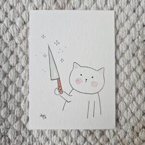 2-Pack | Handmade ACEOs | Batches 1 & 2 | Watercolor | Made by Ava Kaloz Little Stabby Kitty