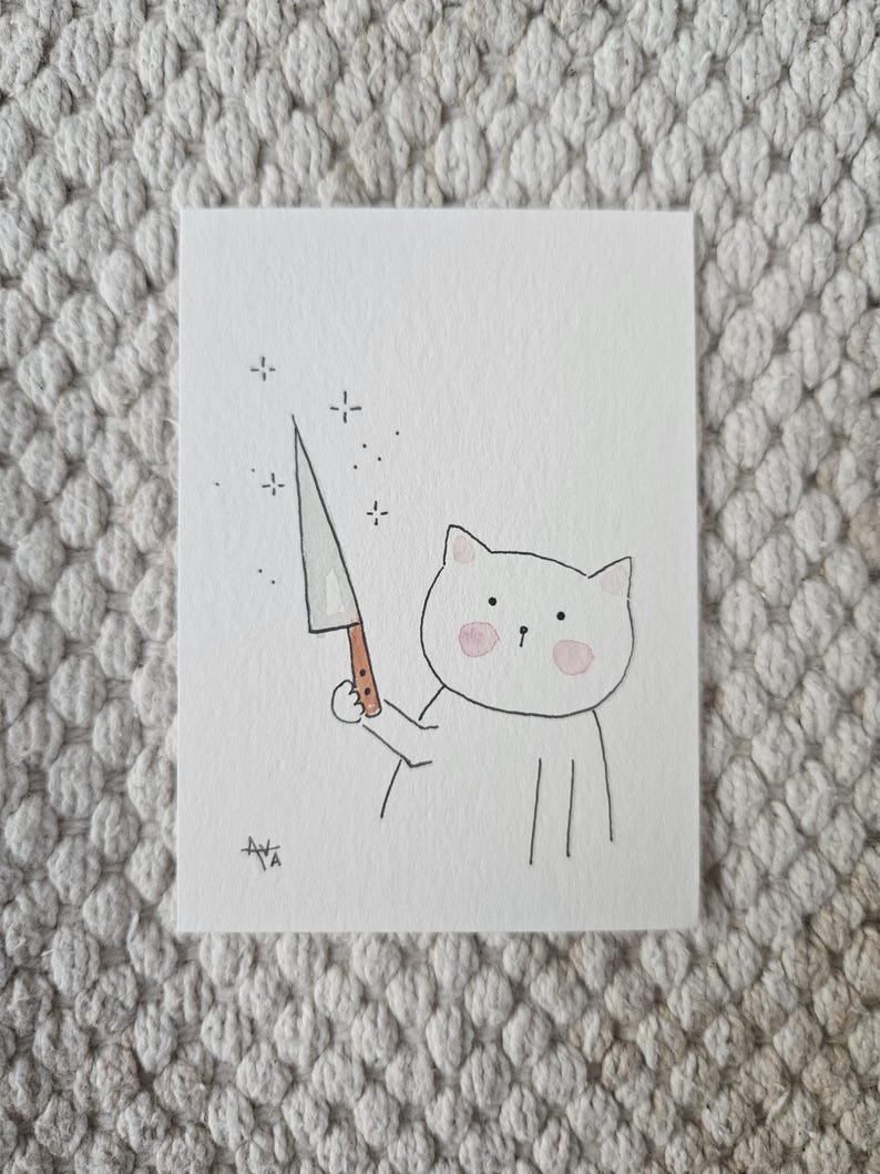 2-Pack | Handmade ACEOs | Batches 1 & 2 | Watercolor | Made by Ava Kaloz Little Stabby Kitty