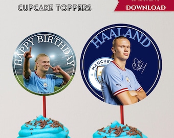 Haaland Birthday Cupcake Toppers, Soccer Party Favors (PDF)