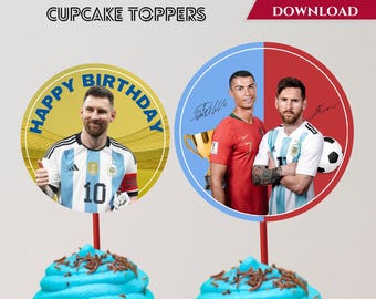 Messi & Ronaldo Cupcake Toppers, Soccer Birthday Party (PDF)