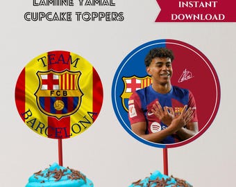 Printable Lamine Yamal Cupcake Toppers Soccer Party Football Barcelona Birthday Party Favor, Instant Download