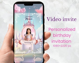 Personalized Princess Video Invitation, Custom Princess Birthday Invite, 1080×2220 px