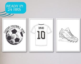 Personalized Football Wall Art Custom Soccer Prints, Kids Bedroom Decor Soccer Jersey (A3 Digital Download JPG & PDF Format)