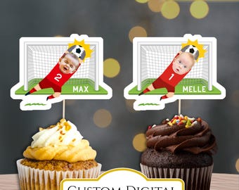 Personalized Face Soccer Cupcake Toppers