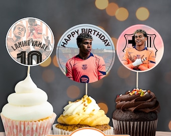 Lamine Yamal Cupcake Toppers, Printable Soccer Birthday Party Decor (PDF)
