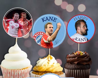 Printable Harry Kane Cupcake Toppers Soccer Party Football Bayern Munich Birthday Party Favor, Instant Download
