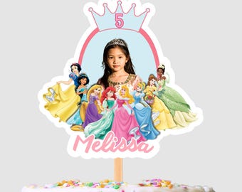Personalized Princess Birthday Cake Topper, Custom Photo Cupcake Toppers (Digital Download)
