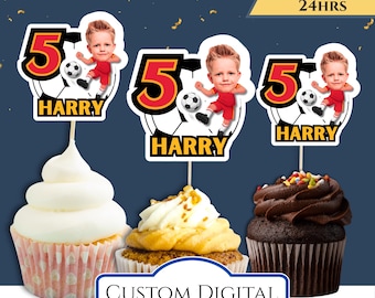 Custom Soccer Face Cupcake Toppers: Birthday Party Decor, Letter size (Digital Download)