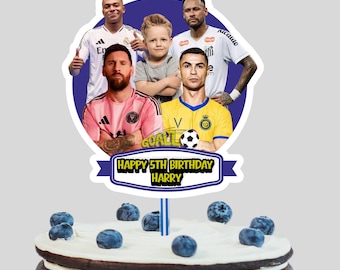 Custom Messi, Ronaldo, Mbappe, Neymar Soccer Birthday Cake Topper, Letter size (Digital Download)