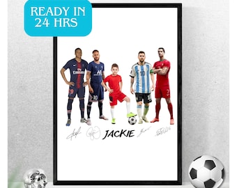 Personalized Soccer Star Poster: Mbappe, Neymar, Messi, Ronaldo (A3 Digital Print)