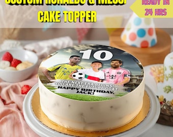 Custom Messi & Ronaldo Cake Topper, Fan Birthday (Digital Download) | Icing Sheet