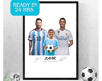 Personalized Messi and Ronaldo Poster, Custom Poster in A3 size, Signed Messi & Ronaldo, Photo With Fan, Football Gift, Soccer Birthday Gift