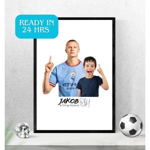 Gepersonaliseerde Erling Haaland-poster, aangepast voetbalcadeau, gepersonaliseerd gesigneerd Haaland Manchester City portret voetbalcadeau Vaderdagcadeau