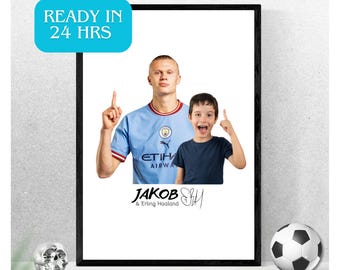 Personalized Erling Haaland Poster, Custom Soccer Gift, Personalized Signed Haaland Manchester City Portrait Football Gift Father&#39;s Day Gift