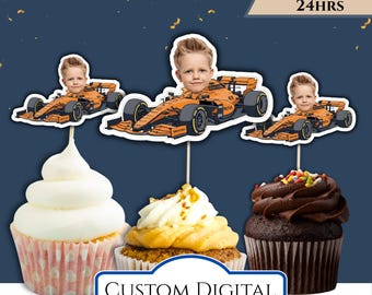 Personalized Cupcake Topper, Boy Birthday Party, Letter size (PDF)