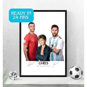 Personalized Ronaldo and Messi Poster, Custom Print, Signed Messi & Ronaldo, Photo With Fan, Football Gift, Soccer Boyfriend Gift