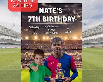 Lamine Yamal Geburtstagseinladung: Fußballparty, eigenes Foto (digitaler Download)