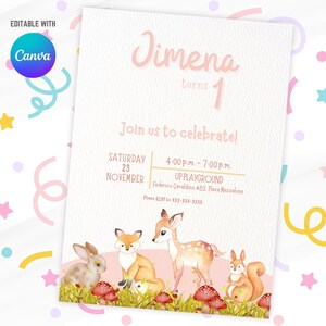 かわいいウッドランドの誕生日招待状 |編集可能な招待状 |インスタントダウンロード |クンプレアニョス・ボスケ |招待状ボスケ