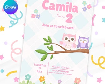 Cute Owl Birthday Invitation | Editable Invitation | Instant Download | Cumpleaños Buho | Invitación Buho