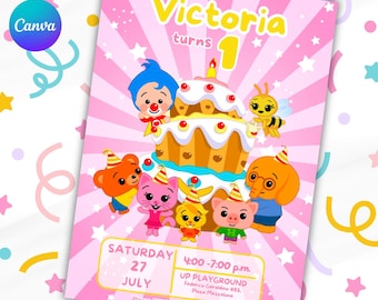 Plim Plim Kuchen Mädchen Geburtstagseinladung | Bearbeitbare Einladung | Sofortdownload | Plim Plim Rosa | Plim Plim Rosa | Plim Plim Niña
