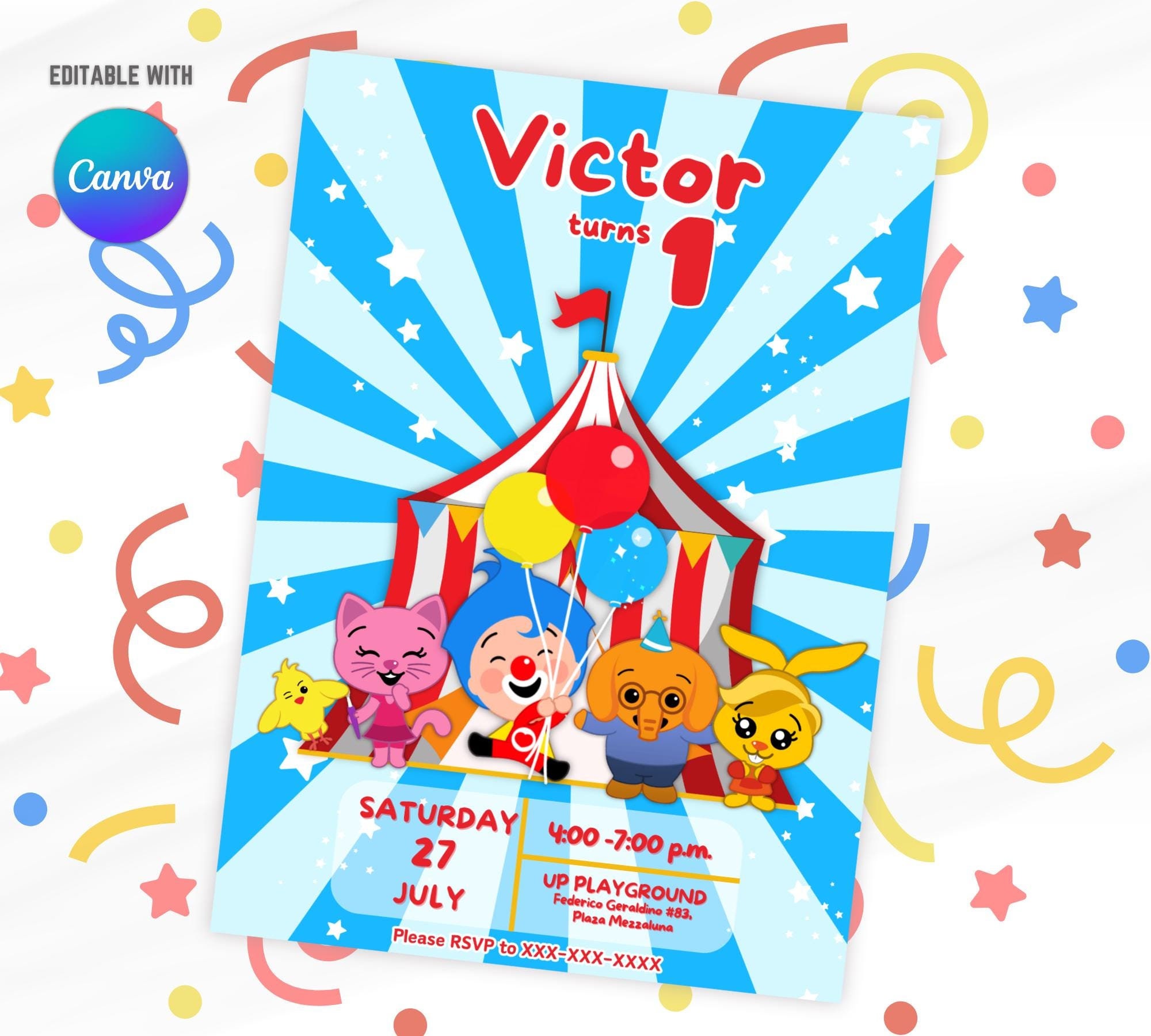 Plim Plim Birthday Invitation Editable Invitation Instant Download
