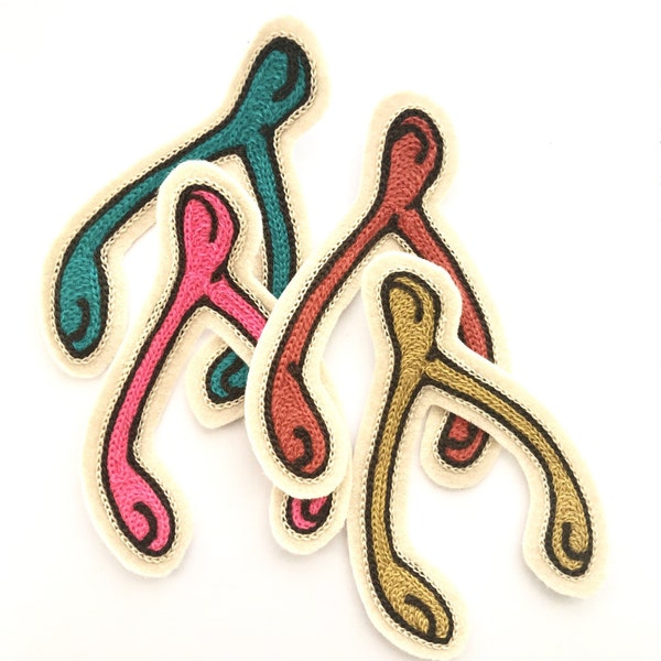Wishbone - Chain Stitch Embroidered Felt Patch - Iron on Patch, Handmade