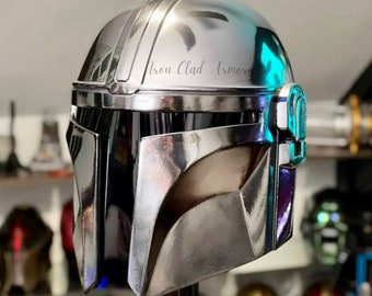 Mandalorian Helmet Star Wars Handmade Mandalorian Metal Wearable Helmet Steel Liner & Chin Strap Costume Gift For Him, Dad, Boyfriend Gift