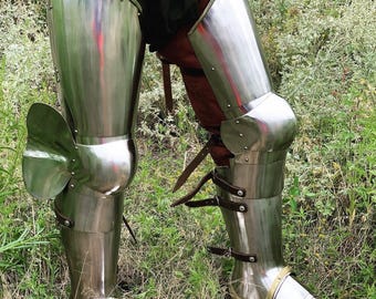 Medieval Greaves Leg Guard Shoes Knight Armor 18 Guage Brass Steel LARP Gothic Man Leg Armor Costume Warrior Battle Ready Cosplay Best Gift