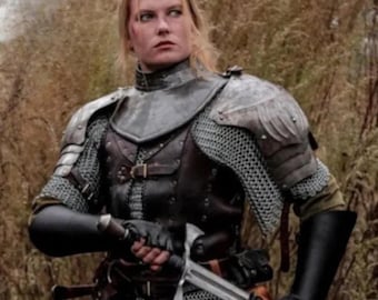 Medieval Knight Brave Lady Female Armor Gorget Pouldron Battle Armor Suit Steel Wearable Body Costume Larp Warrior Cosplay Halloween Gift