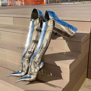 Middeleeuwse Ridder Greaves Beenbeschermer Dij Laarzen Schoenen Ridderpantser Staal LARP Gotisch Dame Kostuum Strijd Cosplay Vrouwen Mannen Meisje Cadeau