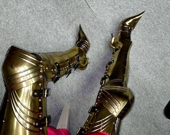 Medieval Greaves Leg Guard Knight Boots Shoes Knight Armor 18 Guage Steel LARP Gothic Lady Armor Costume Battle Cosplay Women Men Gift