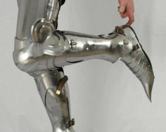 Medieval Greaves Leg Guard with Shoes Knight Armor 18 Guage Steel LARP Gothic Leg Armor Costume Warrior Battle Ready Cosplay Best Men Gift