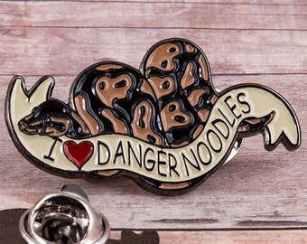 I love danger noodles soft enamel pin Funny snake ball python enamel pin