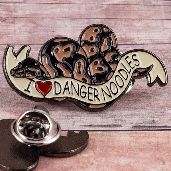 I love danger noodles soft enamel pin Funny snake ball python enamel pin