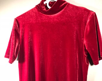 Red Velour Mock Turtleneck - Etsy 
