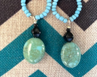 Turquoise  Dyed Howlite Dangle Beaded Earrings